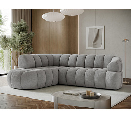 Tontano corner sofa with sleeping function and electrically extendable seat, gray bouclé, left-hand side Royal 04 183x77 Left