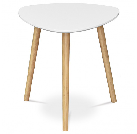 Konferenčný stôl 40x40x40 cm, vrchná doska MDF biela, nohy bambusový prírodný odtieň