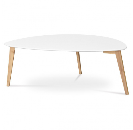 Konferenčný stôl 120x60x45 cm, MDF biela doska, bambusové nohy prírodný odtieň