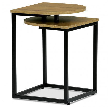 Rozkladací stôl, doska z MDF s dekorom divokého duba, čierny kov.