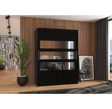 Posuvná skriňa so zrkadlom FLORENTO 150 Čierna+Čierna