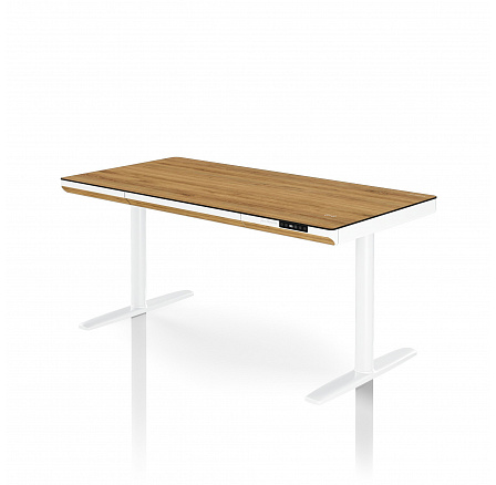 Elektrický výškovo nastaviteľný stôl sit-stand so zásuvkou a bezdrôtovou nabíjačkou Qi biely/zlatý dub, 1400 mm: ELLIS Elektrický výškovo nastaviteľný stôl sit-stand so zásuvkou a bezdrôtovou nabíjačkou Qi biely/zlatý dub, 1400 mm: ELLIS
