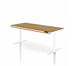 Elektrický výškovo nastaviteľný stôl sit-stand so zásuvkou a bezdrôtovou nabíjačkou Qi, biely/zlatý dub, 1600 mm: ELLIS