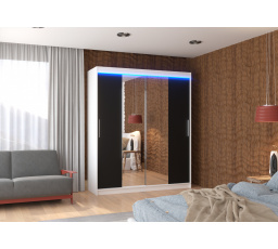 Posuvná skriňa so zrkadlom a LED osvetlením DALLAS 180 Biela+Čierna
