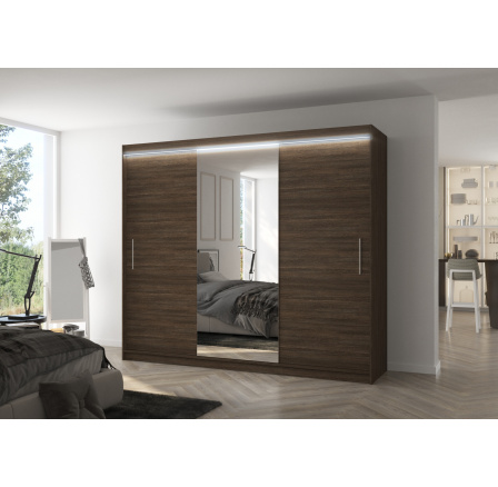 Posuvná skriňa so zrkadlom a LED osvetlením DENIS 250 Choco+Choco Posuvná skriňa so zrkadlom a LED osvetlením DENIS 250 Choco+Choco