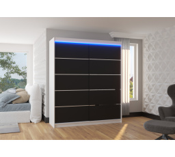 Šatní skriňa s posuvnými dverami a LED osvetlením SPECTRA 180 Biela+Čierna