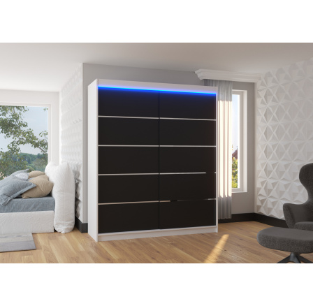 Šatní skriňa s posuvnými dverami a LED osvetlením SPECTRA 180 Biela+Čierna