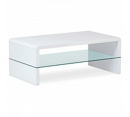 Konferenčný stolík, MDF vysoký lesk biely / číre sklo