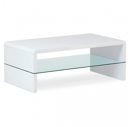 Konferenčný stolík, MDF vysoký lesk biely / číre sklo