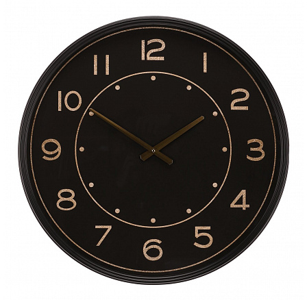Hodiny nástěnné - pr. 60 cm, kovové, černé se zlatými čísly Hodiny nástěnné - pr. 60 cm, kovové, černé se zlatými čísly