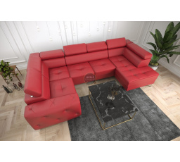 Rohová sedacia súprava ORION MAX II s funkciou spania 165x350x185 cm prírodná koža - červená koža, ľavá