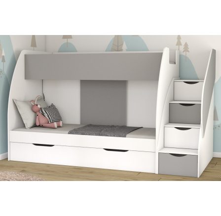 Poschodová posteľ MARTINEK, Biela/Sivá