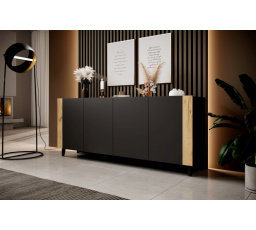 Komoda FARO, matná čierna/ matná čierna/ dub craft