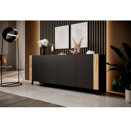 Komoda FARO, matná čierna/ matná čierna/ dub craft