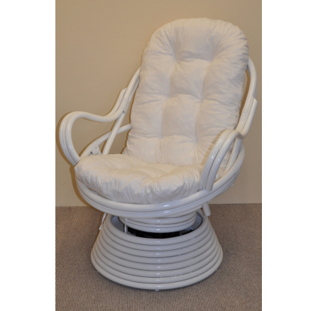 Ratanové hojdacie kreslo Swivel biely vankúš biely