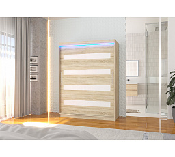 Posuvná skriňa s lacobelom a LED osvetlením MARTINEZ 150 Sonoma+Biely Lacobel
