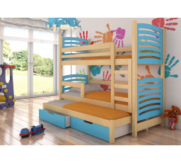 Trojposchodová posteľ s matracmi SORIA Pine+Blue