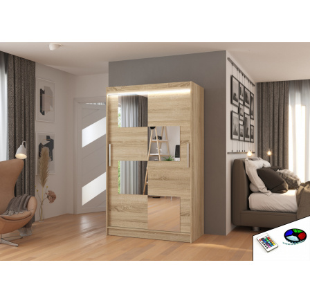 Posuvná skriňa so zrkadlom a LED osvetlením LUGANO 120 Sonoma+Sonoma
