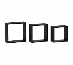 Nástenná polica, sada 3 kusov, MDF, matná čierna, balená v ochrannej fólii