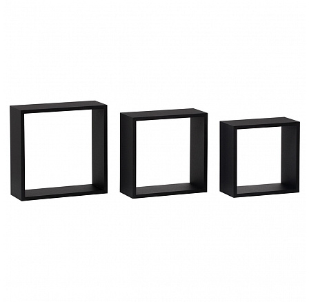 Nástenná polica, sada 3 kusov, MDF, matná čierna, balená v ochrannej fólii