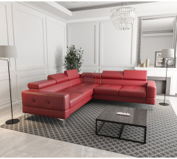Rohová kožená sedacia súprava TOSCANIA MAX 250×250 - červená koža, pravá
