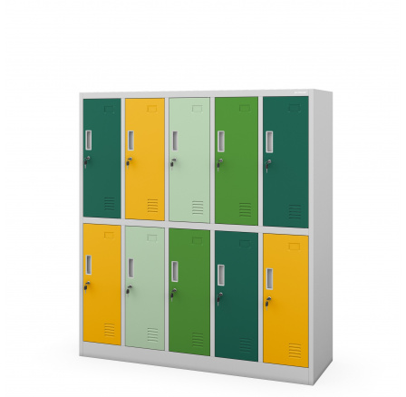 Školská skrinka BHP šedo-viacfarebná: s 10 boxmi, 1360 x 1500 x 450 mm