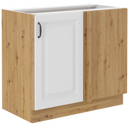 Rohová kuchynská skrinka STIPE 105-DN-1F-BB, Biela/Dub artisan