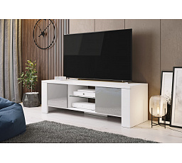 TV komoda WEST, biela / sivý lesk