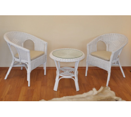 Ratanová pohovka Fabion biele vankúše béžové zvýraznenia