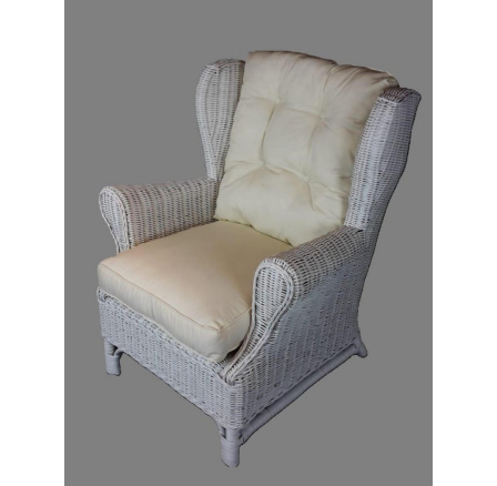 Ratanové kreslo ušiak biele polster biely FL Ratanové kreslo ušiak biele polster biely FL