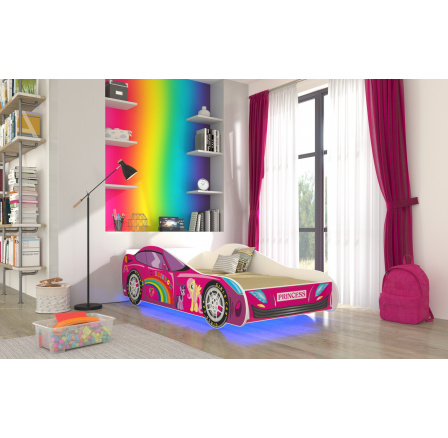 Posteľ s matracom a LED osvetlením CAR PINK 160x80 Ružová