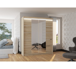 Posuvná skriňa so zrkadlom a LED osvetlením TRAVES 180 Sonoma+Sonoma