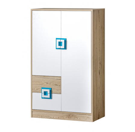 Komoda NICO 07, Svetlý Dub/Biela/Tyrkysová