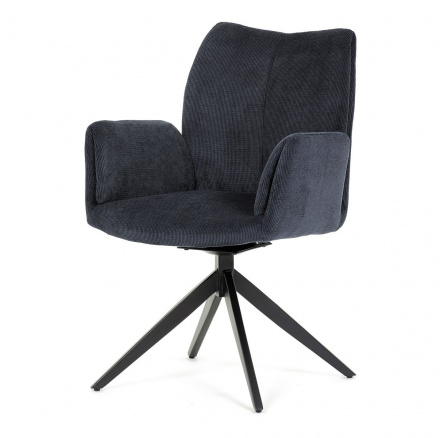 Jedálenská stolička, modrá látka, 180° otočný mechanizmus, čierny kov