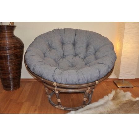 Ratanový papasan 110 cm hnedý vankúš sivé odlesky Ratanový papasan 110 cm hnedý vankúš sivé odlesky