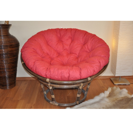 Ratanový papasan 110 cm hnedý vankúš bordó