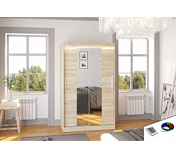 Posuvná skriňa so zrkadlom a LED osvetlením SANTOS 120 Sonoma+Sonoma