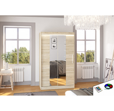 Posuvná skriňa so zrkadlom a LED osvetlením SANTOS 120 Sonoma+Sonoma Posuvná skriňa so zrkadlom a LED osvetlením SANTOS 120 Sonoma+Sonoma