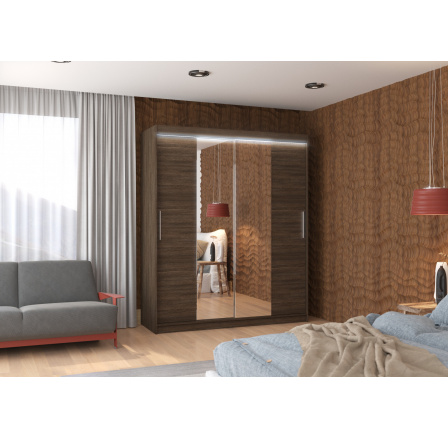Posuvná skriňa so zrkadlom a LED osvetlením DALLAS 180 Choco+Choco Posuvná skriňa so zrkadlom a LED osvetlením DALLAS 180 Choco+Choco