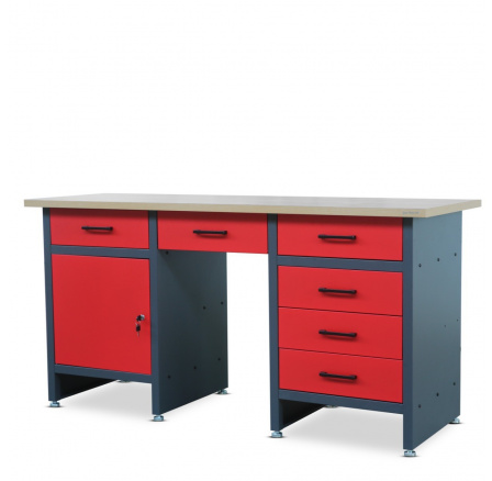 Dielenský stôl FRANK, 1700 x 850 x 600 mm, antracitovo-červený Dielenský stôl FRANK, 1700 x 850 x 600 mm, antracitovo-červený