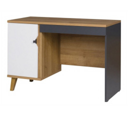 Písací stôl MEMONE M-01 / Korpus: zlatý dub / Dvere: grafit + biela