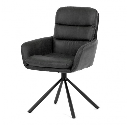 Jedálenská stolička sivá látka, otočný mechanizmus P 90° + L90° s vratným mechanizmom - funkcia reset, čierny kov
