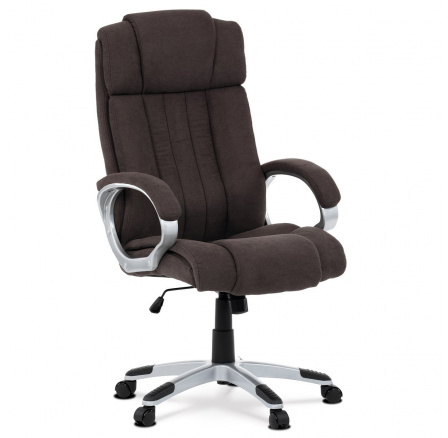 Kancelárska stolička, strieborný plast, hnedá látka, kolieska na tvrdú podlahu