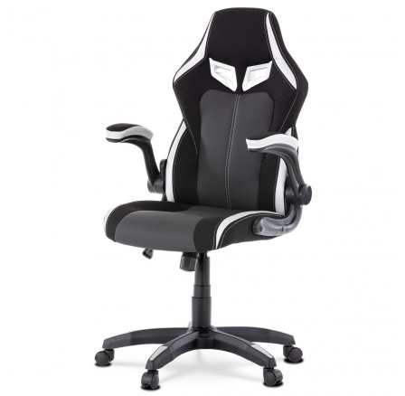 Herné kreslo, strieborné čalúnenie, čierna ekokoža a čierna látka, hojdací mechanizmus