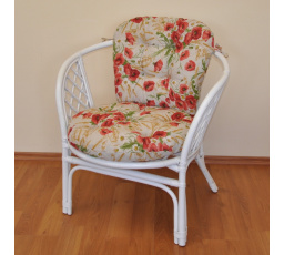 Ratanové kreslo Bahama biely vankúš s motívom vlčieho maku