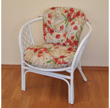 Ratanové kreslo Bahama biely vankúš s motívom vlčieho maku