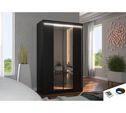 Posuvná skriňa so zrkadlom a LED osvetlením MARVIN 120 Čierna+Čierna