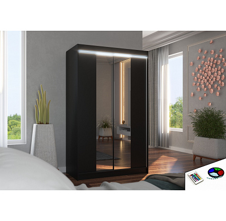 Posuvná skriňa so zrkadlom a LED osvetlením MARVIN 120 Čierna+Čierna