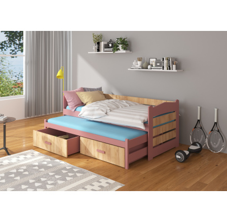 Manželská posteľ s matracom TIARRO 180x80 Pink+Oak Gold