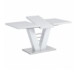 Rozťahovací jedálenský stôl 120+40x80 cm, biely lesk / brúsená nerezová oceľ